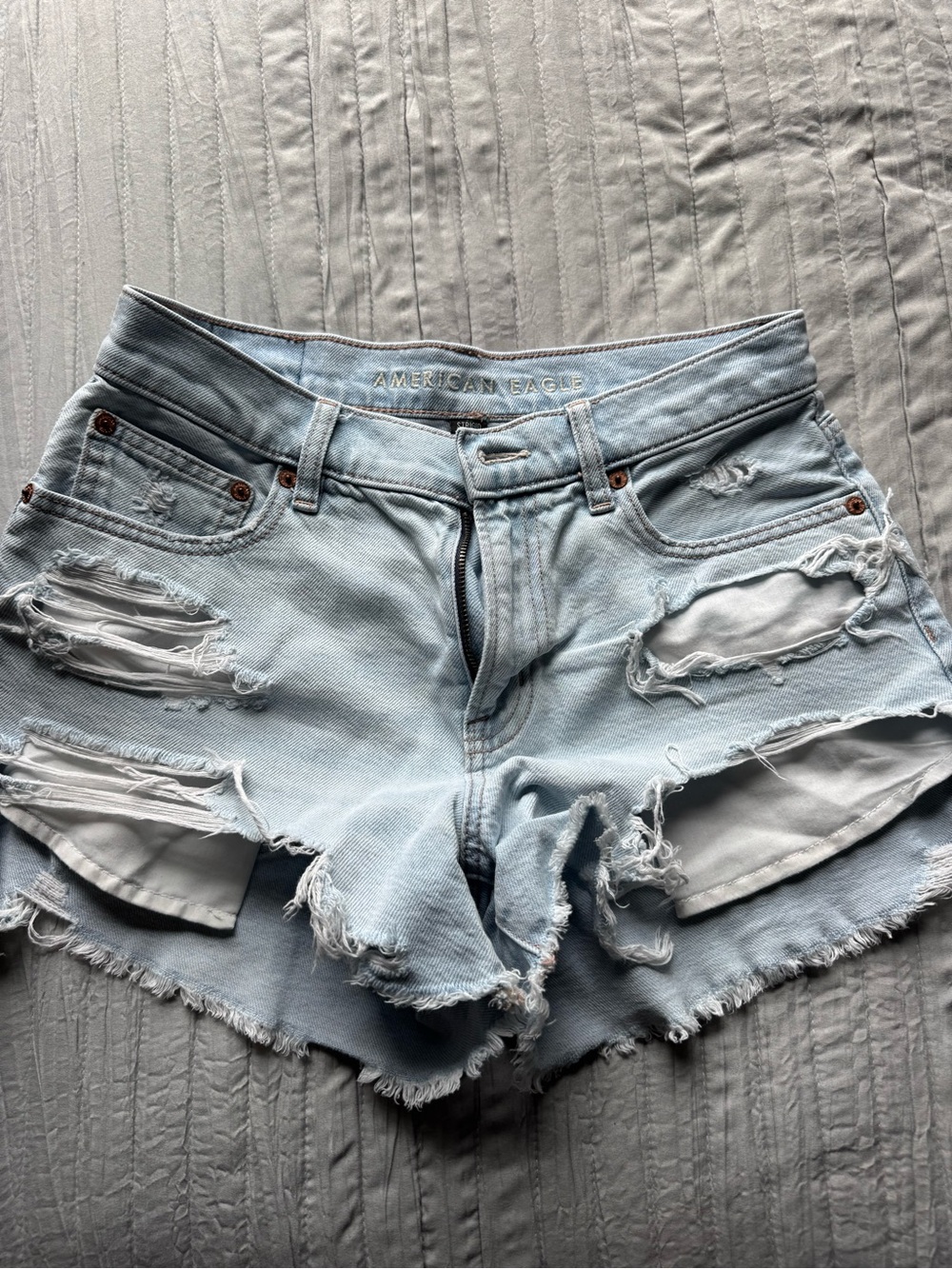 American Eagle Light Blue Distressed Denim Shorts